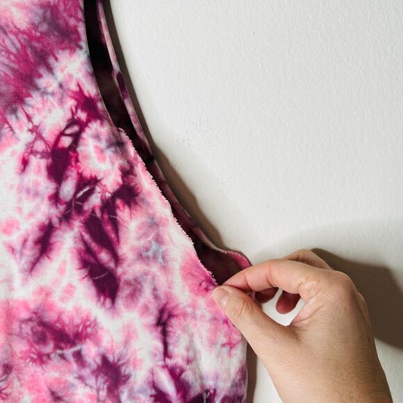 Sleeveless Cropped Hand Cut Out Plum & Pink Cream Tie Dye Crew Neck Top S - Picture 5 of 10